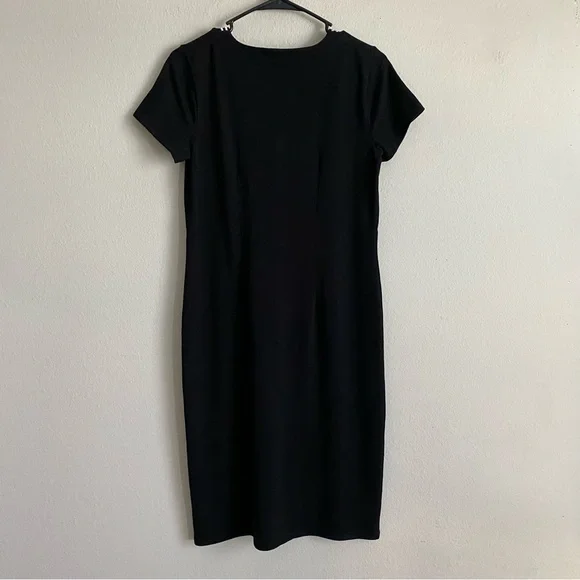 Talbots Embroidered V Neck Short Sleeve Cotton Shift Dress Black White Medium - Picture 5 of 7